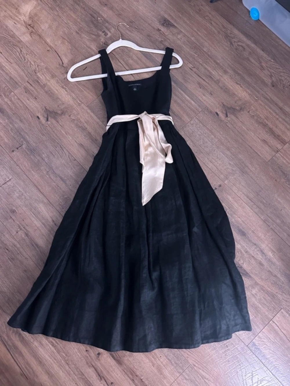 Banana Republic Black Maxi Dress with Satin Cream Waist Tie